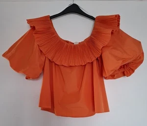 H&M Recycled Polyester Fabric Orange off-the-shoulder Blouse Top Size 8 - Picture 1 of 18