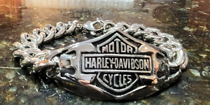 Stainless Chain Bracelet w Harley Bar & Shield Accent - Biker .. Punk ..Jewelry