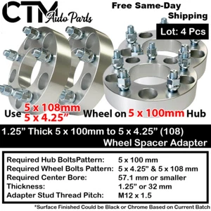 4PC 1.25" THICK 5x100 TO 5x4.25" WHEEL ADAPTER SPACER FIT TOYOTA/LEXUS/PONTIAC - Picture 1 of 4