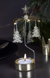 Rotary Candle Holder Spinning Candleholder Tea Light candle CHRISTMAS TREE Gold - Picture 1 of 2