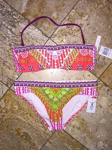 Trina Turk Seychellen rosa Bandeau Bikini Badeanzug 2-teiliges Set Damen 10 neu mit Etikett - Bild 1 von 5