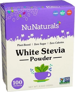 NuNaturals NuStevia weißes Stevia Pulver, 100 Päckchen, pflanzlicher Süßstoff 100g - Bild 1 von 9