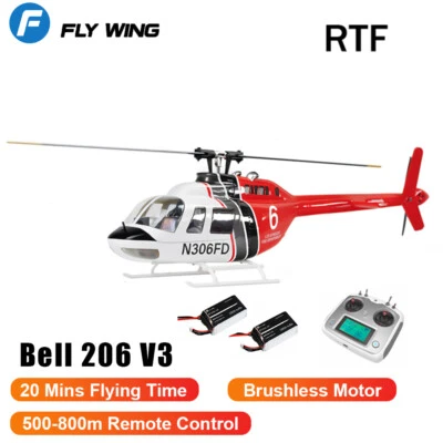 FLY WING Bell 206 V3 6CH GPS 3D Auto Return RTF RC Helicopter 2 Battery US Plug - Image 1 of 4