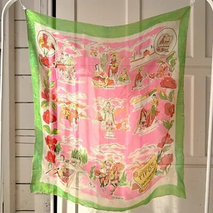 Vintage 50s TIJUANA Mexico Novelty Map Souvenir Sheer Silk Scarf 31" - Picture 1 of 8