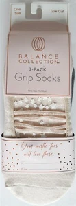 NWT Balance Collection Marika 3pr Low Cut Cotton Grip Socks OS Pink+Gray+Cream - Picture 1 of 7
