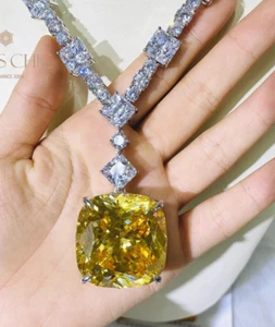 Citrine Iced Out Bling Necklace earring Designer Collection Party Chain set - Picture 1 of 10