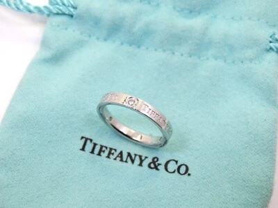 Signed TIFFANY & CO 3P Platinum PT950 3 Diamond Wedding Ring Band Size 5.5 - Image 1 of 4