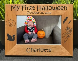 Personalized "First Halloween" Picture Frame – Engraved Dress-Up Trick-or-Treat - Picture 1 of 8