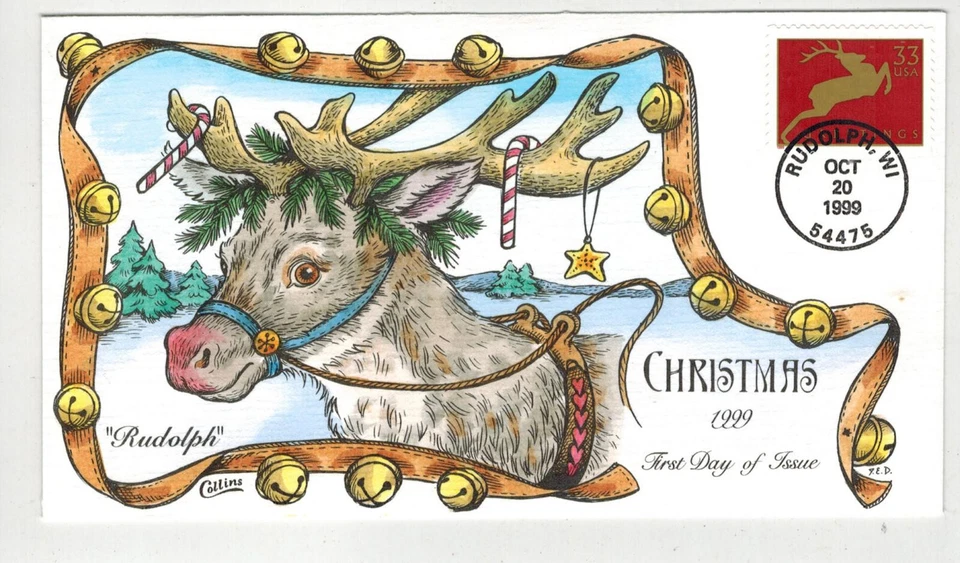 COLLINS HANDPAINTED CHRISTMAS LEAPING DEER RUDOLPH WISCONSIN & REINDEER - Image 1 of 1