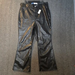 Pantaloni in pelle svasati crop alti alti Old Navy nuovi con etichette taglia 14 neri 32 x 26 - Foto 1 di 11