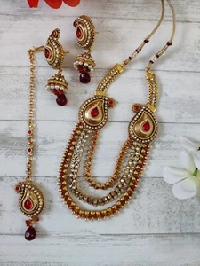 Indian Imitation Jewelry,Indian Traditional long necklace set, Indian bridal set - Picture 1 of 5