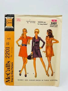 McCall's 2201 Mod Mini Dress, 3 Versions, 1969, Size 5, Bust 30, Cut Complete - Picture 1 of 2