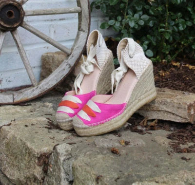 SQUEEZE DE CITRON NIB $180 Rosa Coral Citron Ankle Strap Espadrilles 39 / 9 US - Image 1 of 4