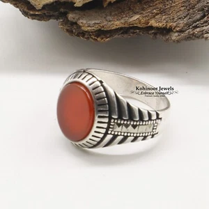 Anello Fatto a Mano Argento Sterling 925 Pietra Gemma Corniola Ovale Anello Uomo - Foto 1 di 8