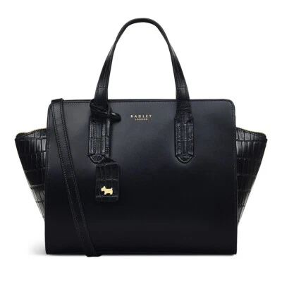 Radley Black Bag Satchel Grab Handbag Top Zip Leather Medium Cheshire Street - image 1 of 4