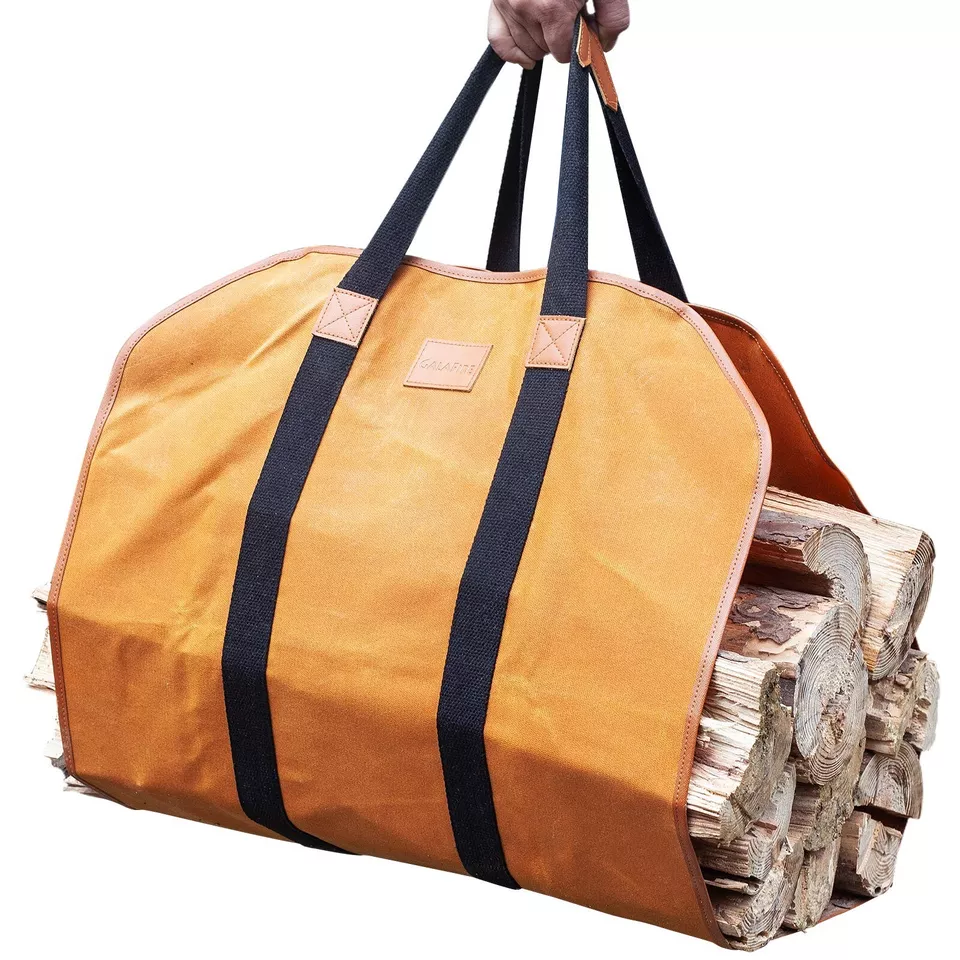 Galafire Firewood Carrier Waxed Canvas 20 Oz Heavy Duty and Large Capacity Lo...