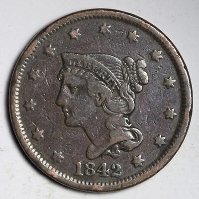 1842 Braided Hair Large Cent CHOICE XF E269 DCL - Image 1 of 2
