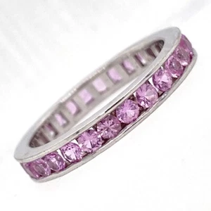 Juego de anillo eterno zafiro rosa de oro blanco 14K talla 5 canales ordenado, 1,3 quilates y 2 g - Imagen 1 de 8