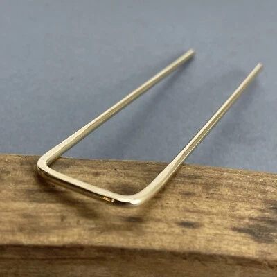 "Palo de pelo de metal, tenedor para el cabello, moderno, mínimo, latón macizo de 4"" pulgadas" Foto 1 de 4