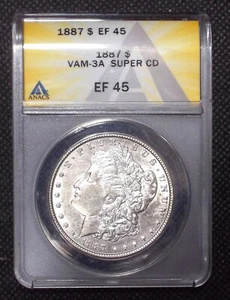 1887 Morgan Silver Dollar VAM-3A Super CD Near Dt Dblng Clash ANACS EF 45 #4474 - Picture 1 of 4