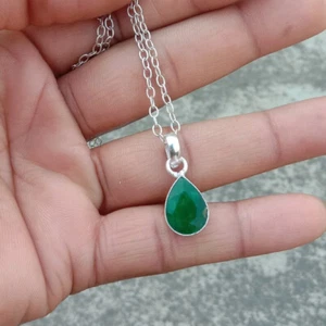 Gorgeous Green Emerald Gemstone 925 Sterling Silver Handmade Pendant E-31 - Picture 1 of 6