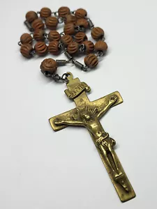 Antique ROSARY Carved Beads with Big Antique Bronze Crucifix - Picture 1 of 9