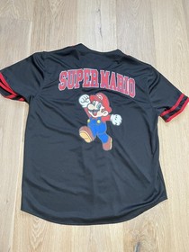 Super Mario Baseball Jersey Shirt Adult L Nintendo Black Classic NES Cartoon