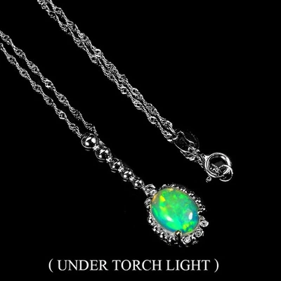 925 Sterling Silver Necklace Oval Fire Opal 9x7mm Simulated Cz Gemstone Jewelry - Image 1 of 4