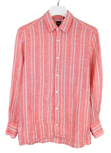 HUGO BOSS Lucas Regular Fit Shirt Men's MEDIUM Linen Striped Button-Up Pink - Picture 1 of 10