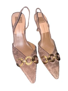 NWOT Dolce Vita Haylee Dark Brown Suede Leather Slingback Pumps Gold Accents HTF - Picture 1 of 7