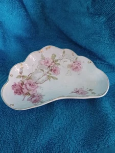 Theodore Haviland Limoges France Glas Firma Halbmond Knochen Schale rosa Blume - Bild 1 von 2