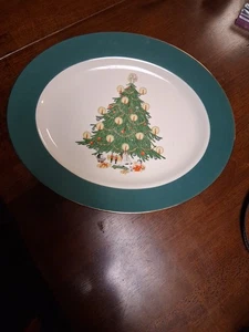 Homer Laughlin Cavalier guscio d'uovo piatto ovale natalizio vintage 13,5" x 11,25" - Foto 1 di 16