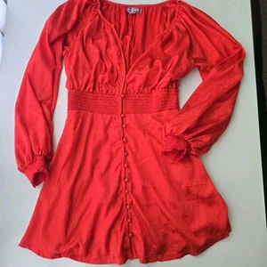 URBAN OUTFITTERS Kleid Größe M ROT Mini Cocktail Bauern Langarm KOSTENLOSER VERSAND! - Bild 1 von 17