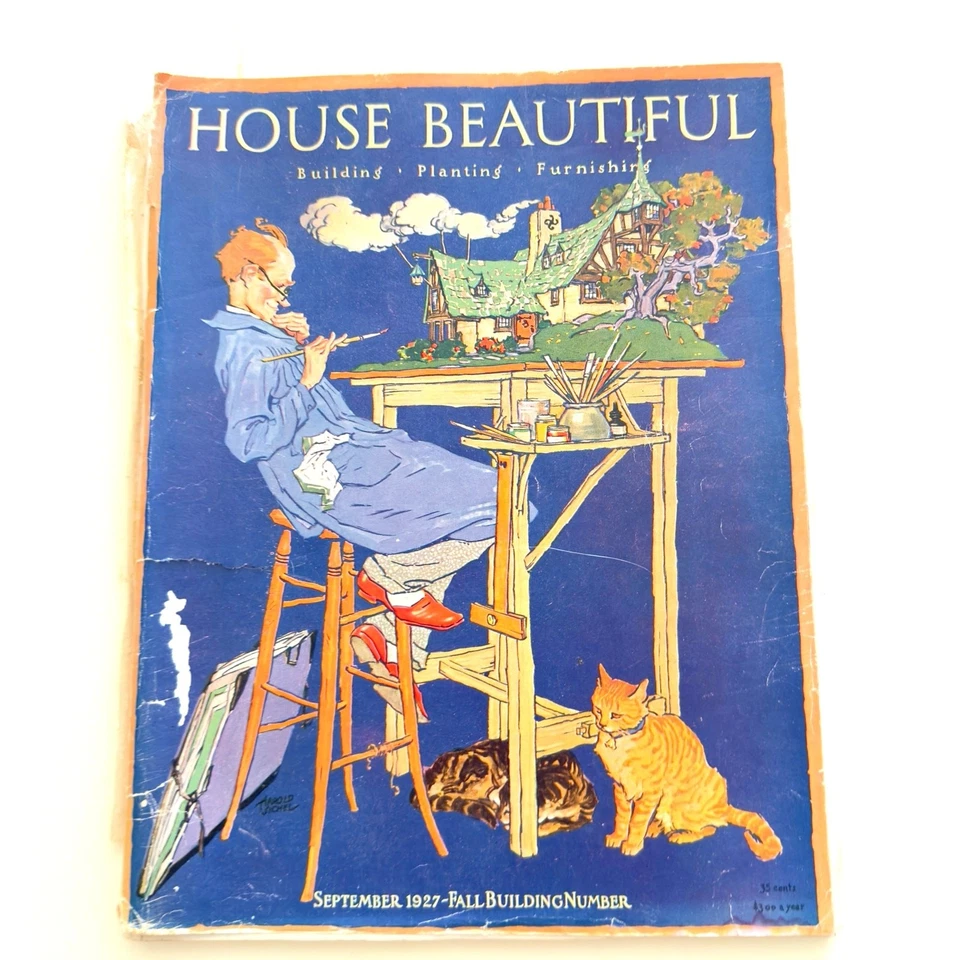 RARE Harold Sichel Cat Cover Art “House Beautiful” September 1927 Entire Issue - Image 1 of 4