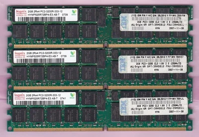 6GB 3x2GB PC2-3200R DDR2-400 HYNIX HYMP525R72BP4-E3 AB-T IBM 38L5916 RDIMM KIT - Image 1 of 2