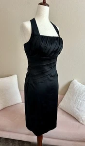White House Black Market Halter Bandage Lux Black Satin Beautiful! Women’s Sz 2 - Picture 1 of 15
