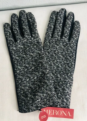 MERONA DAMAS CUERO INVIERNO GUANTES FORRADOS POLAR NEGRO Y BLANCO TALLA L / XLG Foto 1 de 4