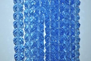 a string of AAA blue faceted glass crystal rondelle beads (68 pcs) of 8 & 10 mm - Picture 1 of 1