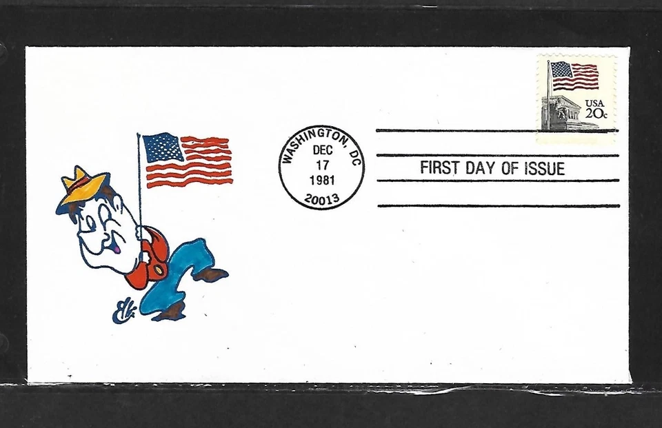 USA HAND PAINTED FLAG SUPREME COURT 1981 RICHARD ELLIS ANIMATED FDC +  CACHET - Image 1 of 1