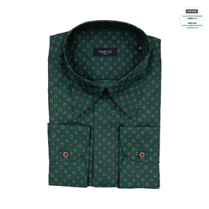1400$ MAROL BOLOGNA Geometric Petroleum Green Shirt 100% COMO SILK Satin 16-41 - Picture 1 of 5