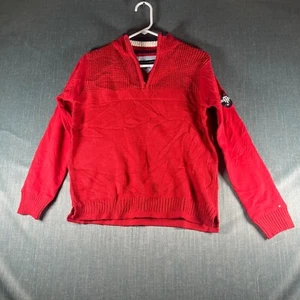 Tommy Hilfiger Girls Sweater Large (16-18) Cotton Red Knit Mock Neck Quarter Zip - Picture 1 of 12