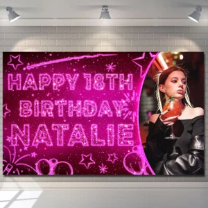 Birthday Backdrop Background Banner photo star blue pink balloon party poster - Picture 1 of 7