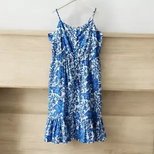 Vineyard Vines Morada Floral Midi Dress Womens XL Blue White Cotton Spring Lined - Picture 1 of 13