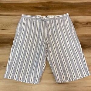 J Crew Shorts Mens 32 Rivington Gray Ivory Striped Linen Cotton 11" - Picture 1 of 6