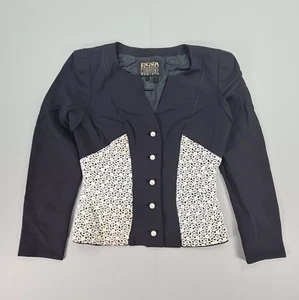 ESCADA Couture Womens Blazer Black 36 Wool Jacker Lace Front Pearl Button - Picture 1 of 15