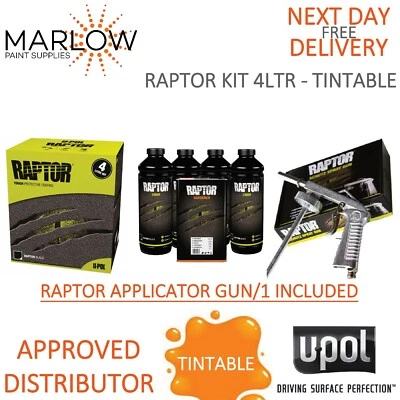 UPOL RAPTOR BED LINER TOUGH COATING U-POL 3.8L KIT W/APPLICATOR GUN/1 *TINTABLE*