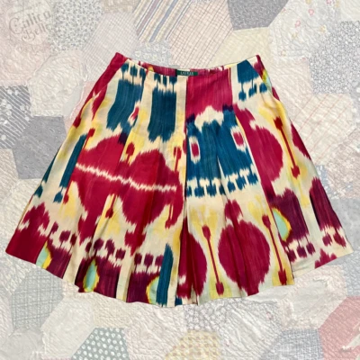 Ralph Lauren Vintage Ikat Western Silk Resist Dye Print Pleated Skirt Size 8 L - Image 1 of 4