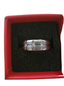 Men size 10.5 6MM Tungsten Carbide Wedding Band 0.11ct 3 Diamond Satin Ring - Picture 1 of 2
