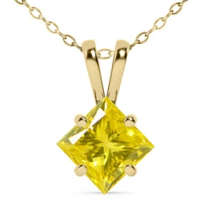 1 Carat Yellow Diamond Solitaire Pendant Natural Princess Cut Treated 14K SI2 - Picture 1 of 6