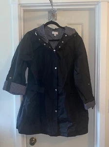 SUSAN GRAVER Giacca con Cappuccio Impermeabile con Fodera Gingham NERA taglia 1X - Foto 1 di 2